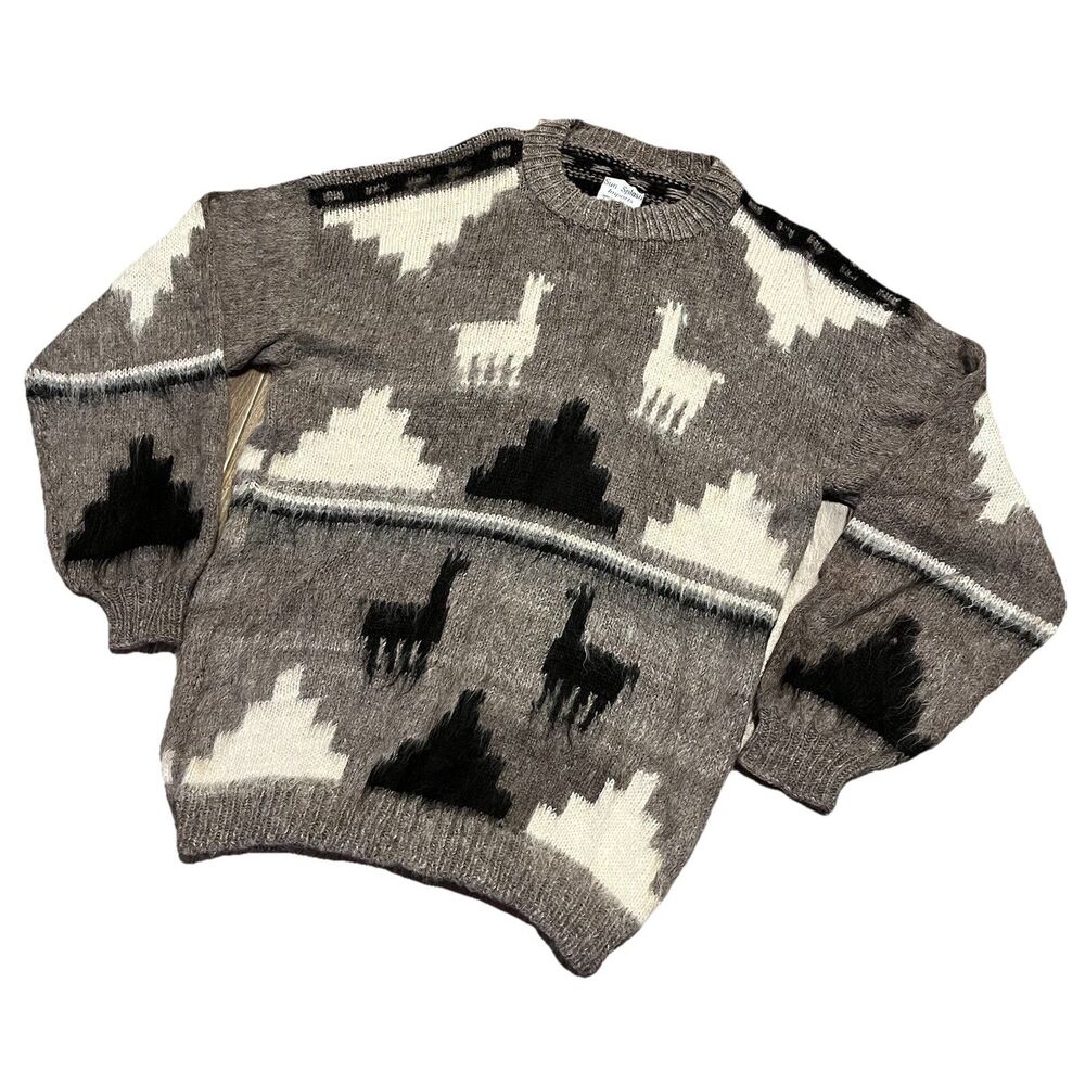 Sun Splash 100% Alpaca Sweater Geometric Hand Made Bolivia XL